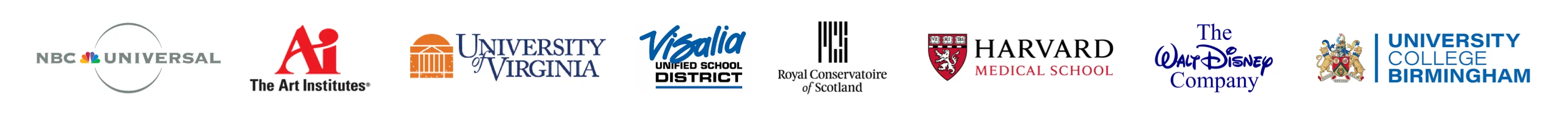 NBC Universal, The Art Institutes, University of Virginia, and Visalia Unified School District